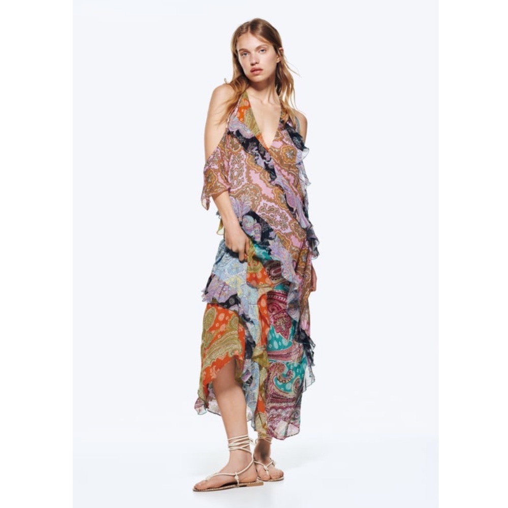 Zara Ruffled Patchwork Dress